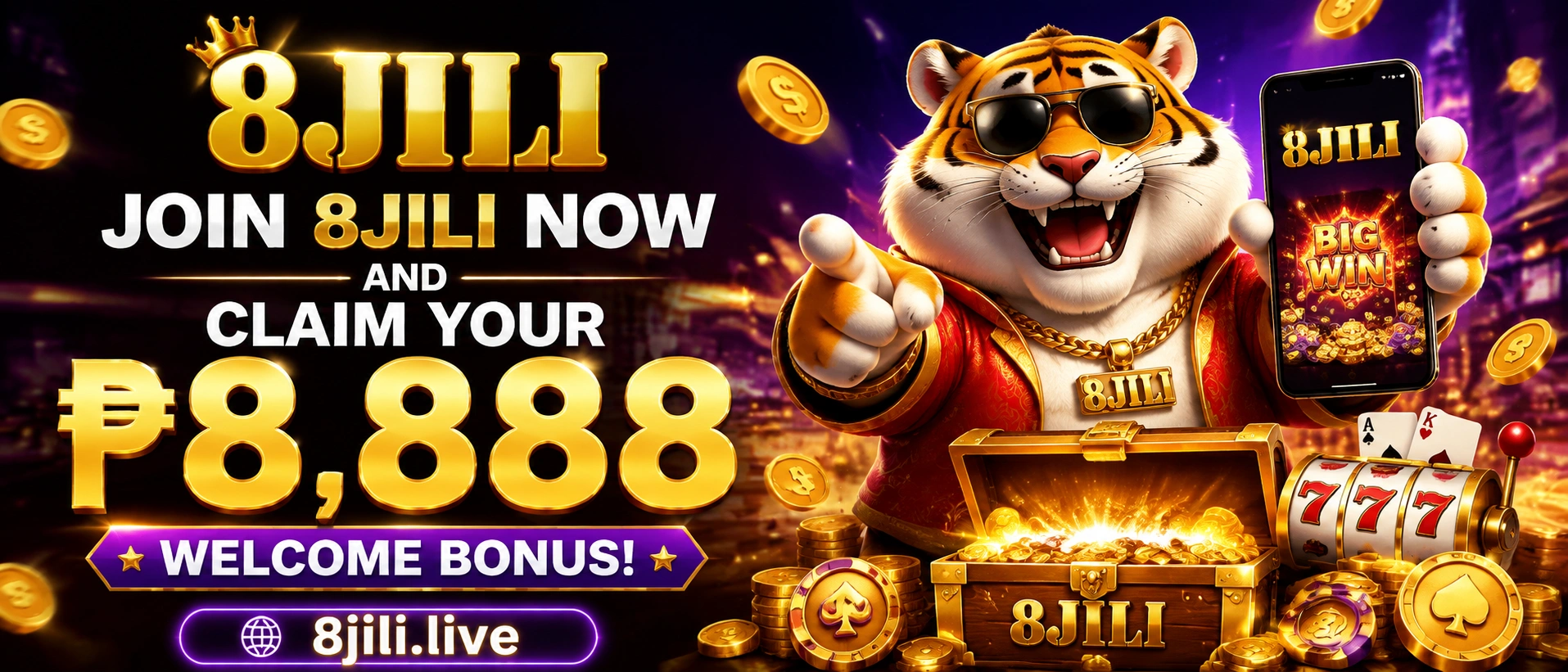 8JILI mobile-first lobby visual for slots and casino browsing