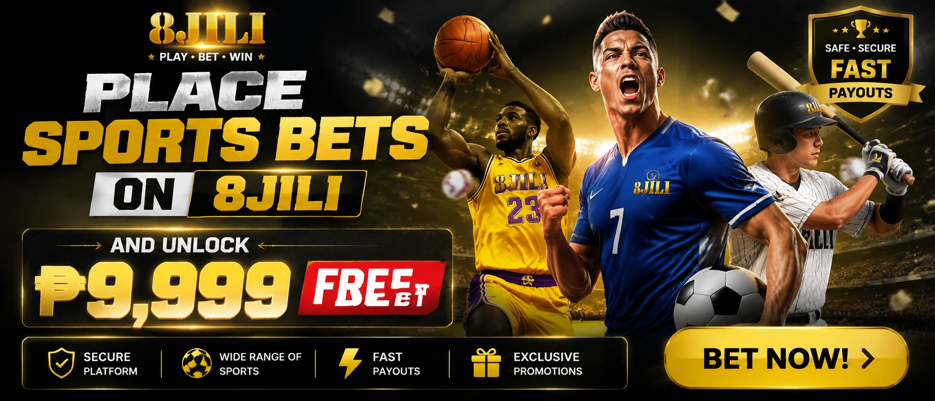 Sports banner with a basketball-themed scene